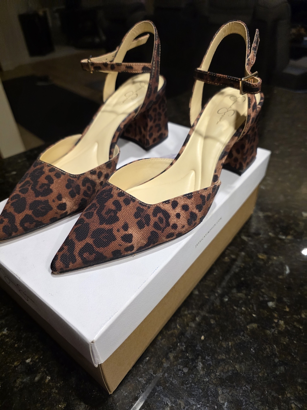Jessica Simpson Leopard Print Pointed Block Heel Pumps - Brown/Black